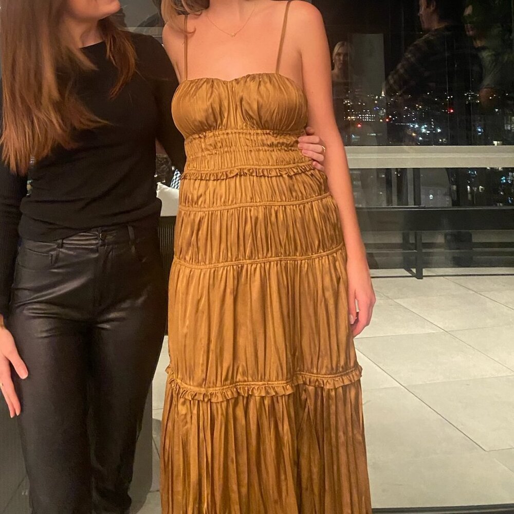 Dress Forum Ruched Slip Dress Satin Bronze